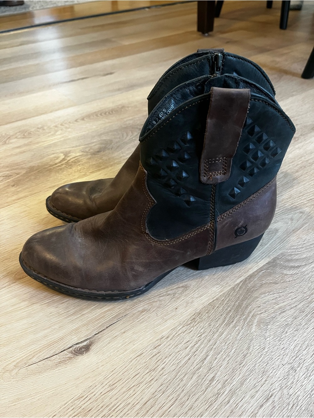 Born Brown and Black Leather Ankle Western Booties - Picture 2 of 7